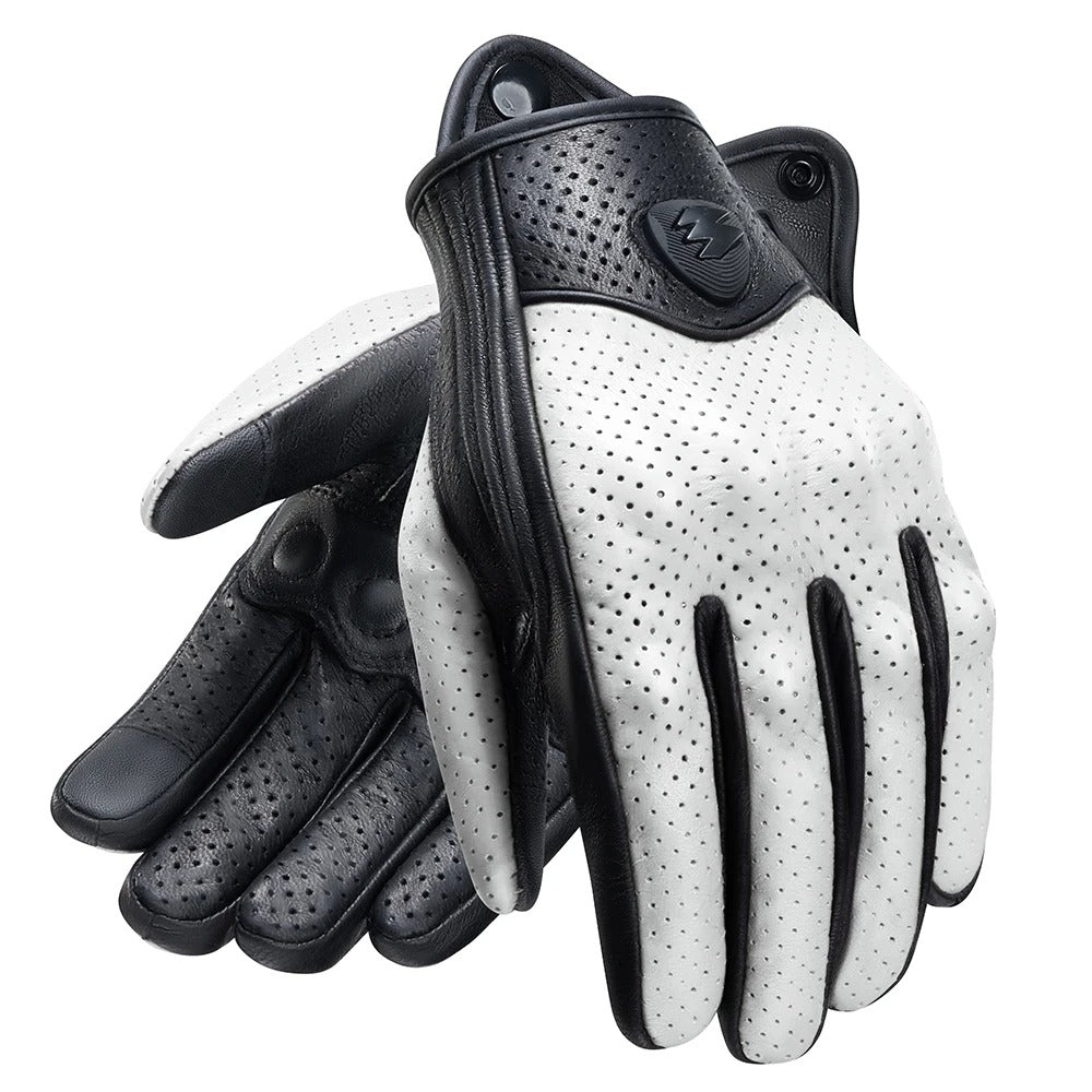 Gant moto mi saison cuir blanc