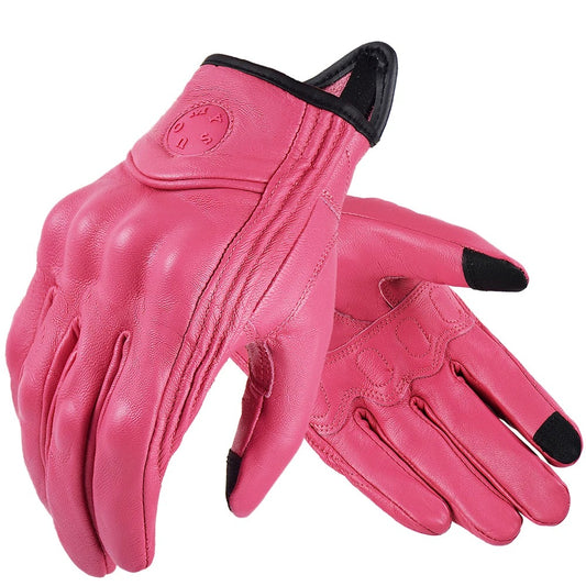 Gant moto mi saison cuir rose