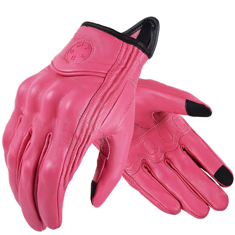 Gant moto cuir rose