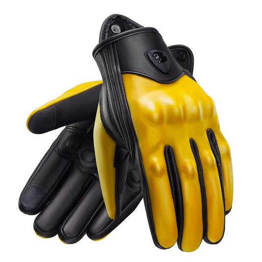 Gant moto mi saison cuir jaune