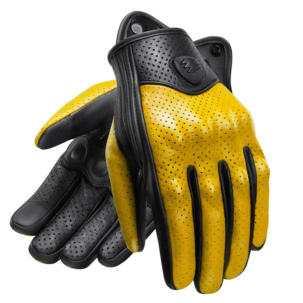 Gant moto mi saison cuir jaune