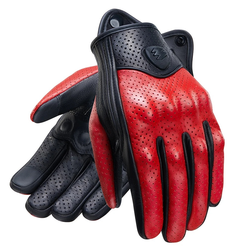 Gant moto mi saison cuir rouge