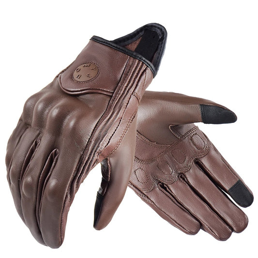 Gant moto mi saison cuir marron
