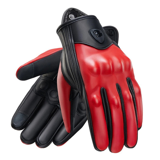 Gant moto mi saison cuir rouge