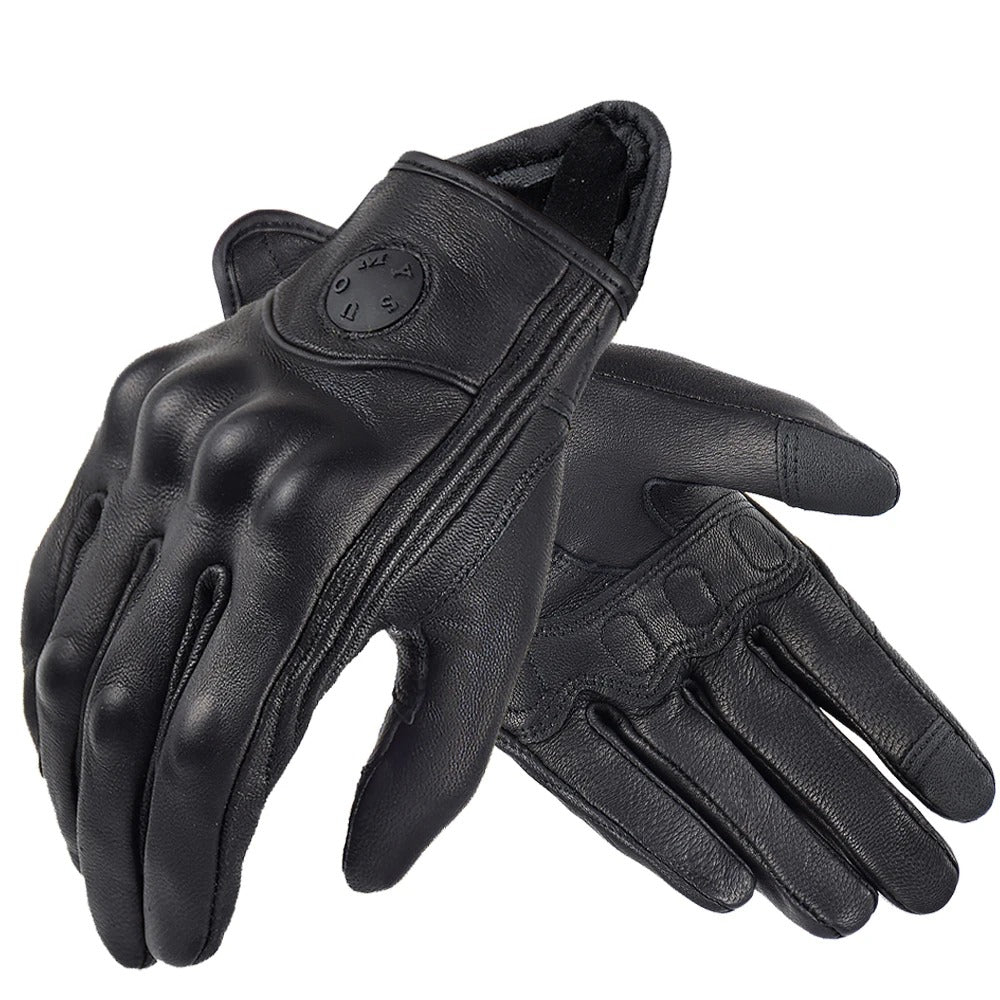 Gant moto mi saison cuir noir