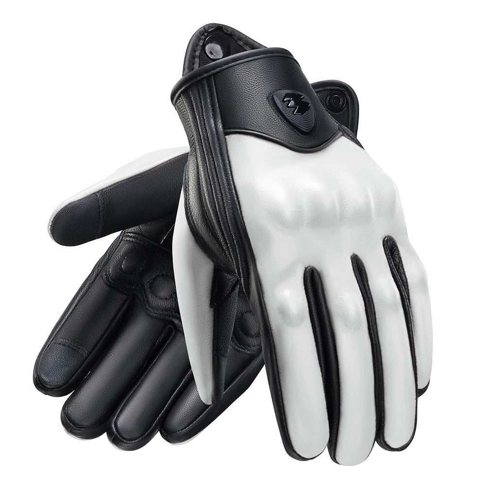 Gant moto mi saison cuir blanc
