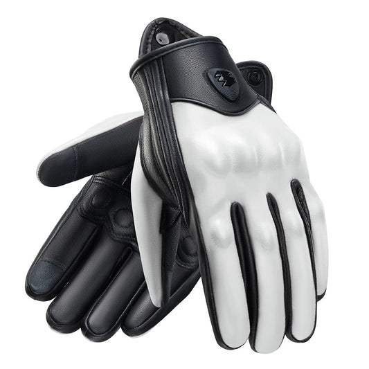 Gant moto mi saison cuir blanc
